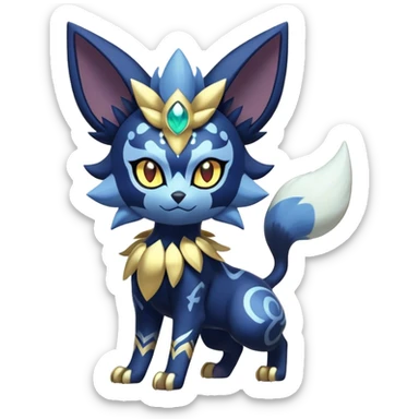 Shiny Exotic Badass Colorful Ethereal Royal Mysterious Gothic Meowstic-Zorua-Litten-Noibat-Pokémon-Fakémon-hybrid-creature (full body) with pattern-markings with golden eyes sticker