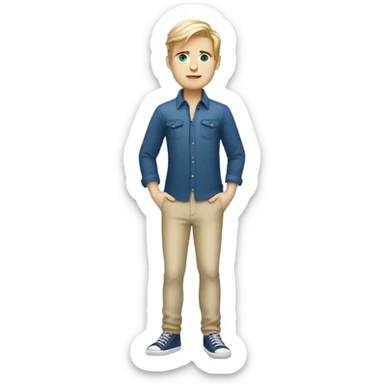 do a white boy with dirty blond hair blue eyes, full body legs and arms with a chic outfit  sticker