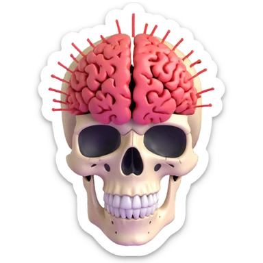 skull with brain popping out in a burst of light sticker