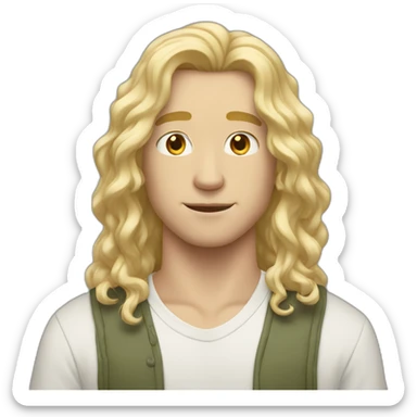 21 year old white male with blonde middle part flowing hair sticker