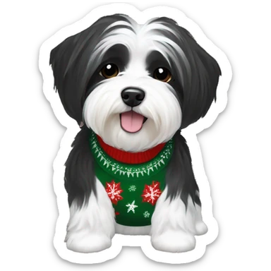 Black and white havanese in Christmas sweater sticker
