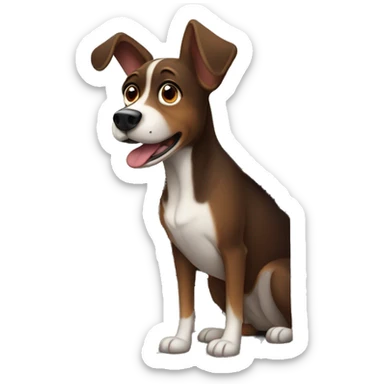 Brown-black Dog with big upright ears trying to escape from her crate sticker