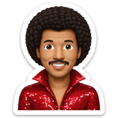 Lionel Richie with long dark brown afro hair, red sequin outfit  sticker