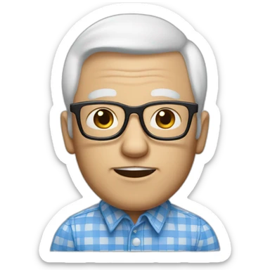 Grandfather white skin color, with glasses to see, white and blue checkered shirt, hair on the sides, no hair in the middle of the head. sticker