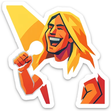 stylized portrait of Dave the singer, long blond hair, big smile, performing on stage with spotlight, colorful animated style sticker