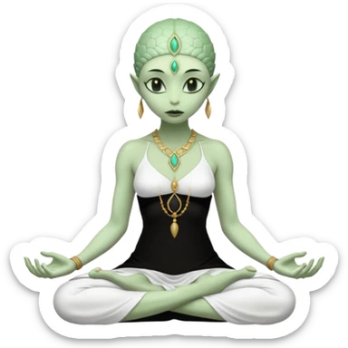 a Reptilian alien woman,in meditation, white dress like a priestess sticker