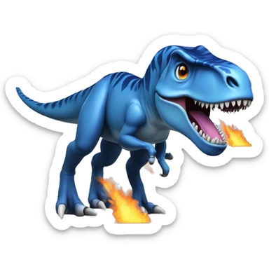 T. rex with blue dorsal fins on his back and is dark grey and h is shooting blue fire out of his mouth sticker