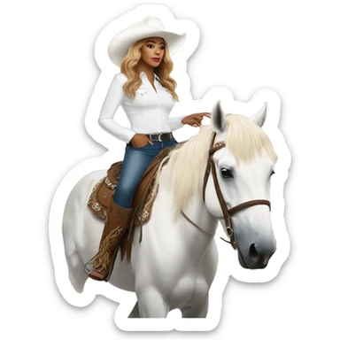 beyoncé wearing a white cowboy hat riding a white horse sticker
