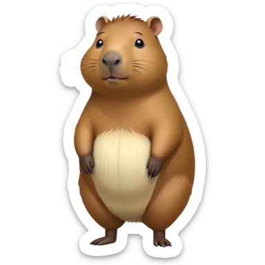 cinematic-capybara-realistic-full-body-on-standing-emoji,-plump-and-relaxed-body-soaking-in-the-warm-sun,-short-brown-fur-slightly-ruffled,-head-tilted-dramatically,-calm-expressive-eyes-exuding-serene-wisdom,-simplified-yet-realistic sticker