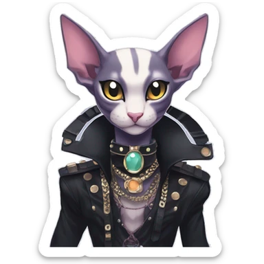 cool punk kawaii anime edgy distinguished pretty elegant beautiful fantasy black ethereal fantasy nargacuga-Noivern-sphynx-Quiana-Fakemon collar harness jewels full body sticker