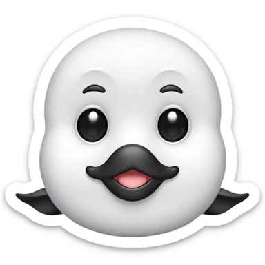 Crea una cría de foca arpa (conocida como whitecoat) descansando sobre el hielo.Es prácticamente una esfera perfecta de pelaje blanco y esponjoso.Tiene ojos oscuros, una nariz negra pequeña y bigotes largos que resaltan sobre su cara clara sticker