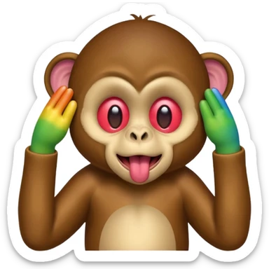 Rainbow monkey covering eyes with tongue sticking out  sticker
