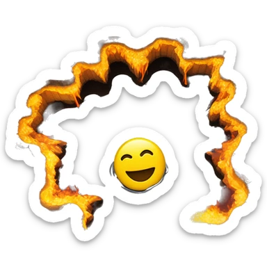A yellow smiley face melting into a puddle and some fire around sticker