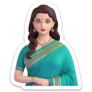 Aishwarya Rai in an elegant saree, traditional Indian look, blue-green eyes sticker