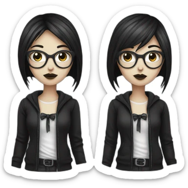 Standing-white-goth-girl-dark-hair-with-glasses sticker