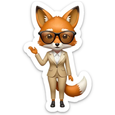 serious anthropomorphised female fox in stylish outfit with sunglasses, crying and looking to the left, full-body view sticker