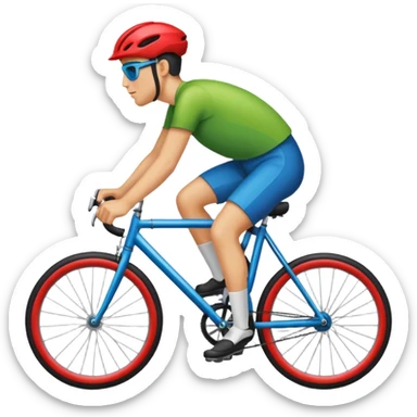 simple bold apple emoji style icon of a person riding a bicycle inspired by Hofmann's Bicycle Day blotter art with clean lines and playful psychedelic touch sticker