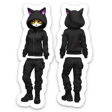 Edgy Anthro cool cute beautiful pretty anime dark cat-Pokémon-fursona techwear cargo pants hoodie sticker