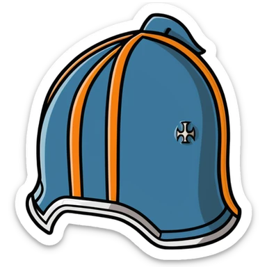 Historical medieval helmet with light rust patterns and aged appearance sticker