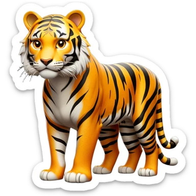cinematic-tiger-realistic-full-body-standing-emoji,-massive-striped-frame-exuding-power-and-grace,-bold-orange-fur-with-thick-black-stripes,-head-tilted-dramatically,-piercing-yellow-eyes-focused-intensely,-simplified-yet-realistic-focused-features,-highly-detailed,-glowing-with-an-almost-sarcastic-glow sticker