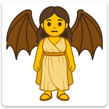 Convert the image of a fullbody buxom ancient woman with dragon wings into a classic emoji style. Make it simplified and expressive, keeping the pose and outfit similar to the reference image, but adapt it to the emoji style look. sticker