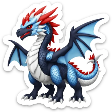 Cute cool furry black and white and red and blue Kyurem-Zekrom-Reshiram-Fakémon-Pokémon-dragon sticker