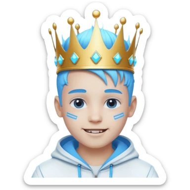 boy neon cyberpunk light blue happy crown white and blue sticker