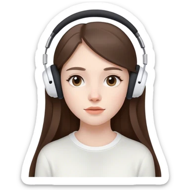  beautiful pale brunette girl with long hair listening to music in airpods sticker