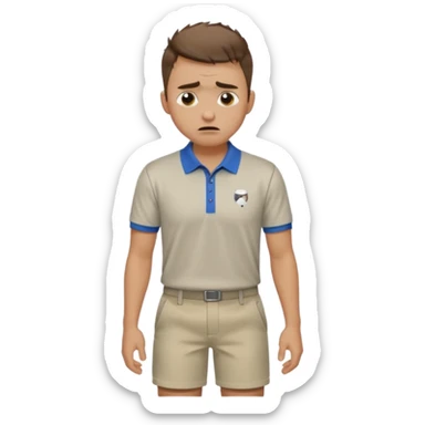 Handsome male.short brown hair.mowhawk hairstyle. wearing golf shirt and shorts.crying. garden background  sticker