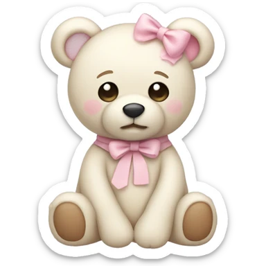 Cream colored teddy bear with pastel pink on top of head sticker