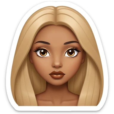 Glamourous, light brown skin tone, very beautiful girl, with big plump shiny lips, long long lashes, black straight smooth silky long hair, straight parting hair, brown eyes sticker