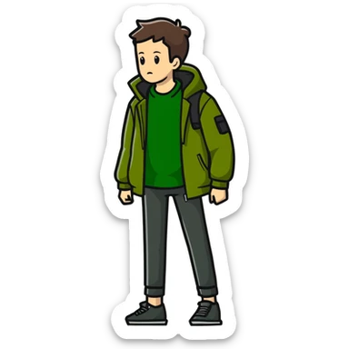 dark olive green jacket over a lighter green top sticker