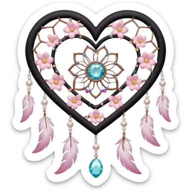Sakura flower heart Cœur pastel suncatchers gemstones beadspearls crystals dreamcatcher with a white wooden frame  sticker