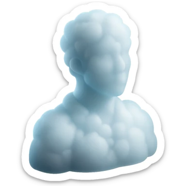person looking straight, fully composed of white fluffy convex clouds, shoulder up sticker