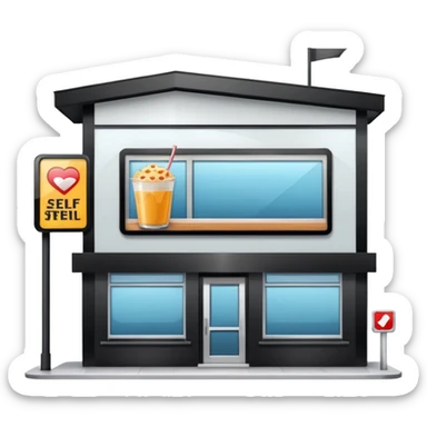 Self-service restaurants building with bilboard sticker