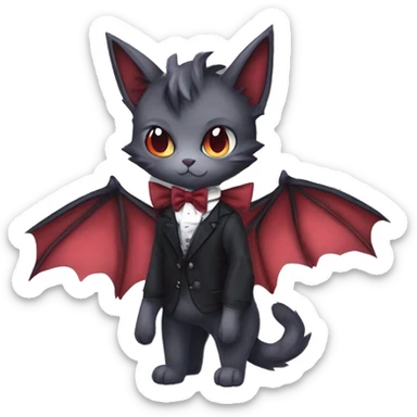 cool edgy elegant beautiful black punk red ethereal fantasy nargacuga-bat-cat-Fakemon collar harness bow tie full body sticker