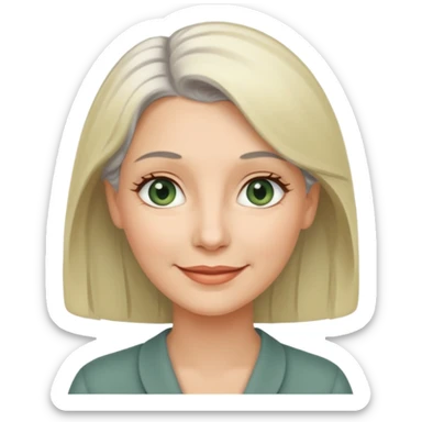 a woman in her late 40s and has greyish greenish eyes and blonde and grey hair sticker