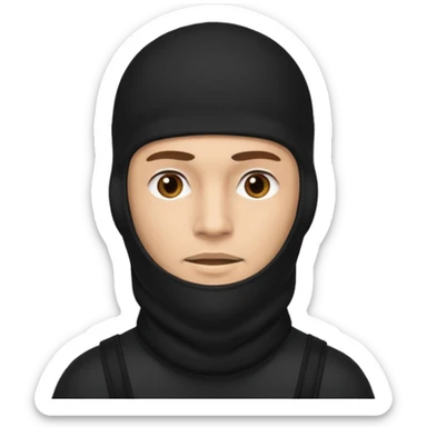 A guy with a brown mullet and a black baclava sticker