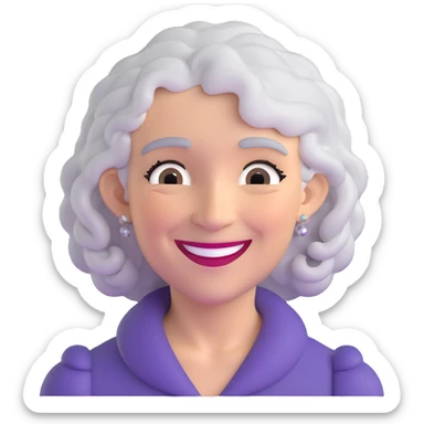 older lady with silver curly hair smiling sticker