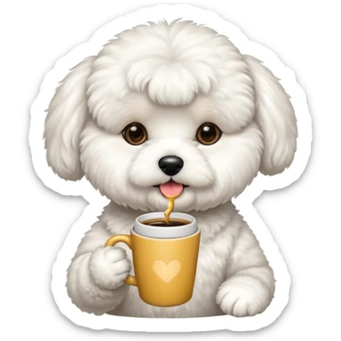 bichon frise dog drinking a coffe sticker