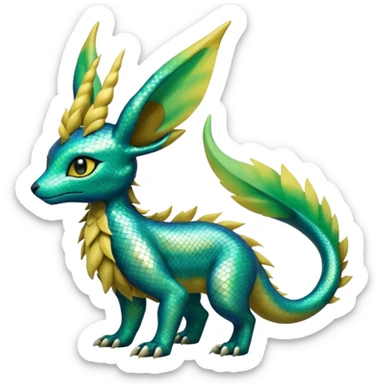 Shiny Iridescent Helioptile-Salandit-Leafeon-Fakémon-hybrid-creature (full body)  sticker