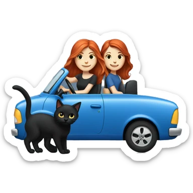 Redhead girl driving blue and two black cats  sticker