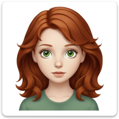 caucasian, pale, auburn haired girl, with medium length wavy hair, and sage green eyes with long eyelashes sticker
