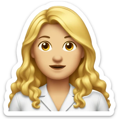 Obesity. A middle-aged woman with golden long hair, dressed in professional attire. sticker