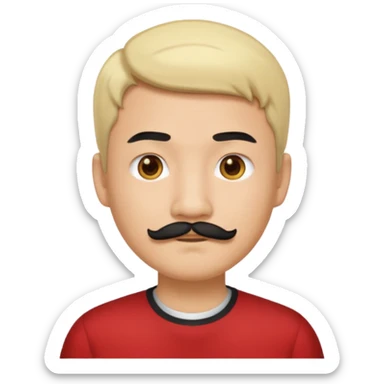 Asian man with a black mustache and short blond hair, emoji style, neutral expression sticker