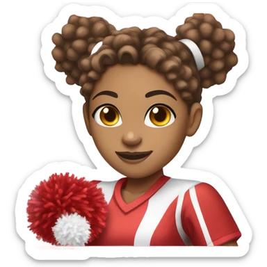 brown lightskin girl with a curly ponytail holding red and white pom poms in a red and white cheerleading outfit  sticker