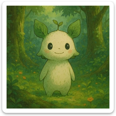 a whimsical forest spirit in ghibli style sticker