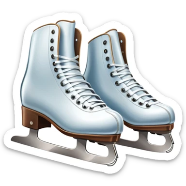 An icon featuring a pair of elegant figure skates resting on scratched, worn ice. In the background, cheering spectators fill the stands of a grand stadium, creating a vibrant atmosphere. Transparent background highlights the essence of figure skating performance sticker