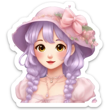 Gorgeous anime style lady with blushing face and accessories cottagecore fairycore Kawaii anime colorful pearly romantic aesthetic trending style sticker