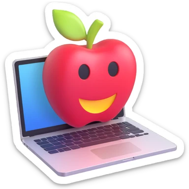 Remove the Mac logo from the laptop, keeping the rest of the image unchanged. Maintain the modern 3D Apple emoji style, soft shadows, glossy details, and transparent background. sticker
